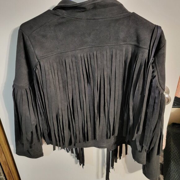 NWOT WOMANS WESTERN VEGAN SUEDE CROPPED FRINGE JACKET SZ XL - Picture 3 of 7